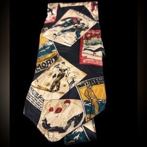 3/$30 Avanti Steel Vintage Print Tie - Black, Red, Blue, Cream